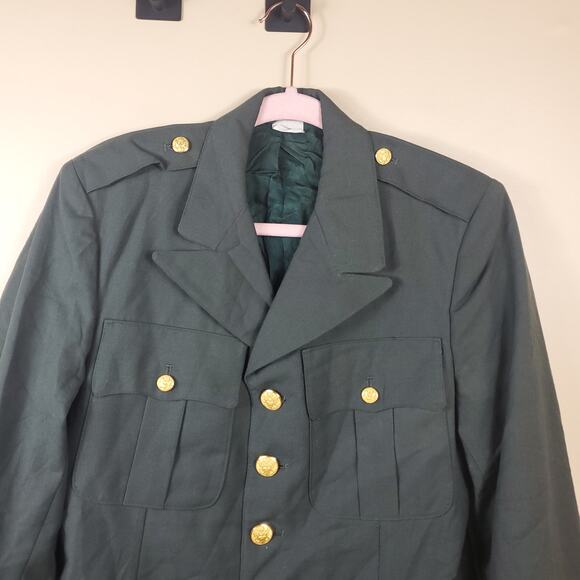 Vintage Army Green Service Coat Blazer Gold Tone Hardware Size 38S - Picture 2 of 11